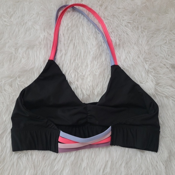 PINK Victoria's Secret Ultimate Halter Black Sports Bra with Multicolor Straps M - Picture 5 of 8